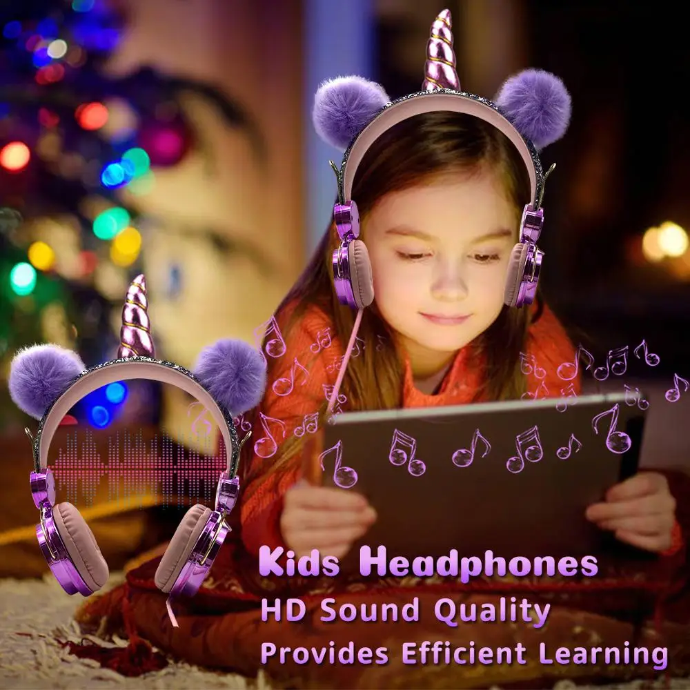 Unicorns Wired Headphone With Microphone Kids Music Stereo Earphone Computer Mobile Phone Game Headset Kids Gift