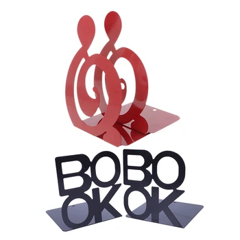 

2 Pair Alphabet Shaped Metal Bookends Iron Support Holder Desk Stands for Books-Black & Red