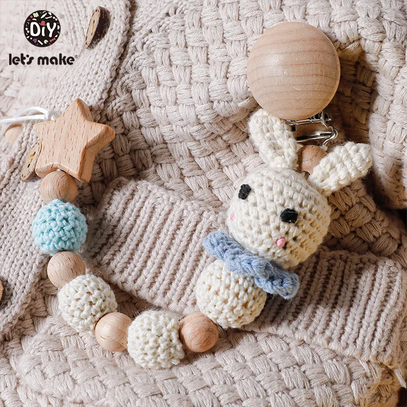 Let's Make Pacifier Chain 1pc Baby Teeting Chains Crochet Rabbit Panda Beads Wooden Clips Wood Teether Tiny Rod Kids Dummy Clips 3
