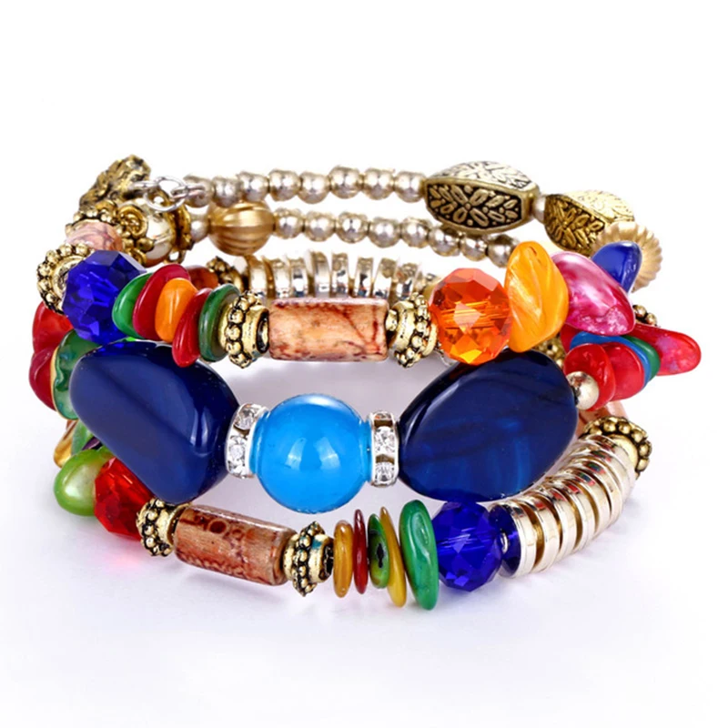 #*Cheap Bohemian Multilayer Beads Charm Bracelets for Women Vintage Resin Stone Bracelets amp; Bangles Pulseras Ethnic Jewelry B1722019