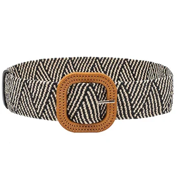 

New Retro Knit Waistline Ladies Smooth Buckle Belt Ladies Woven Female Hand-Woven Belt Black Strips
