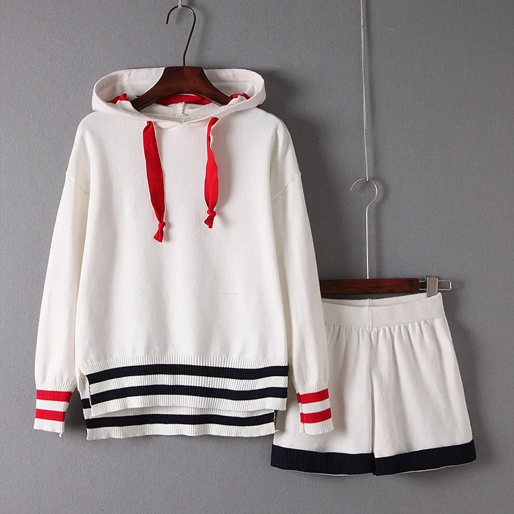 Girls Womens Knitting Suit Sets Knitted Tracksuit Women Set Knitting Suits Shorts 2 Piece Set Spring Summer Women Two Piece Set