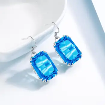 

100% Real 925 Sterling Silver Earrings Elegant Vintage Blue Topaz Silver Earrings For Women Fine Jewelry Party Gifts wholesale