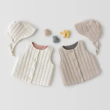 Двусторонний дизайнерский хлопковый жилет для маленьких детей, куртка утепленный пуховик с капюшоном для девочек и мальчиков, зимний жилет для детей, верхняя одежда
