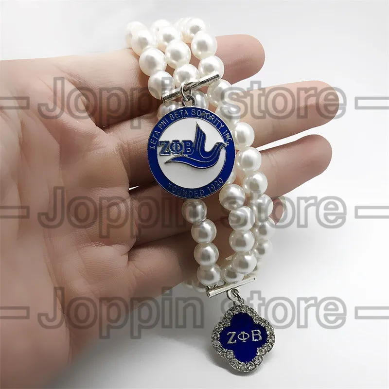 Персонализированные ZETA PHI BETA society symbol значок-подвеска многослойный Искусственный жемчуг браслет