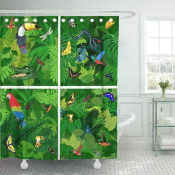 

Mountain Amazon Jungle Rainforest Animals Tropical Africa Alligator Anaconda Shower Curtain Waterproof Polyester Fabric 72 x 72