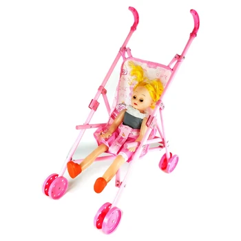 

Trolley Dolls Stroller Foldable Pushchair Pram Cart Baby Children Toy Cart Doll Baby Girl Pretend Play Toy Set Random Color
