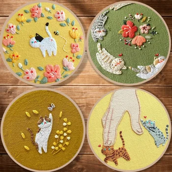 

Holiday Animal DIY Handmade Full Range Of Embroidery Starter Kit With Pattern Cross Stitch Kit With Bamboo Embroidery Hoop