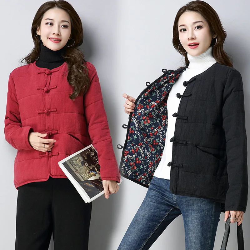 

2017 Retro Frog Tops Literature And Art Small Cotton Coat Flax Short Warm WOMEN'S Cotton-padded Clothing Jl3283