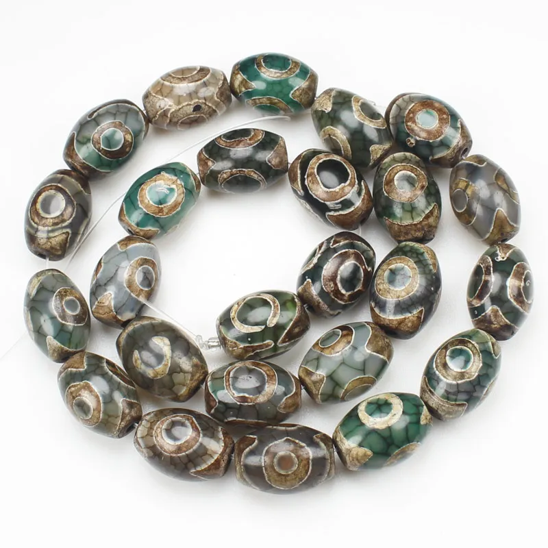 8-16 мм зеленый античный Тибет ДЗИ Агаты 3 глаза в форме барабана бусины, для DIY ожерелье браслет ювелирных изделий - Цвет: 10x14mm 10pcs