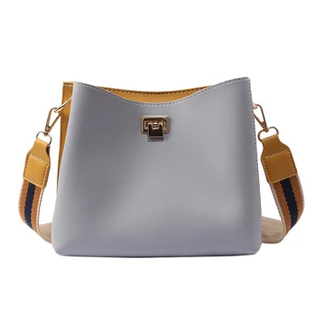 

Sweet Lady Bucket Bag Pu Leather Crossbody Bags for Women Wide Strap Bags Shoulder Bag Luxury Panelled Messenger Bags Blue