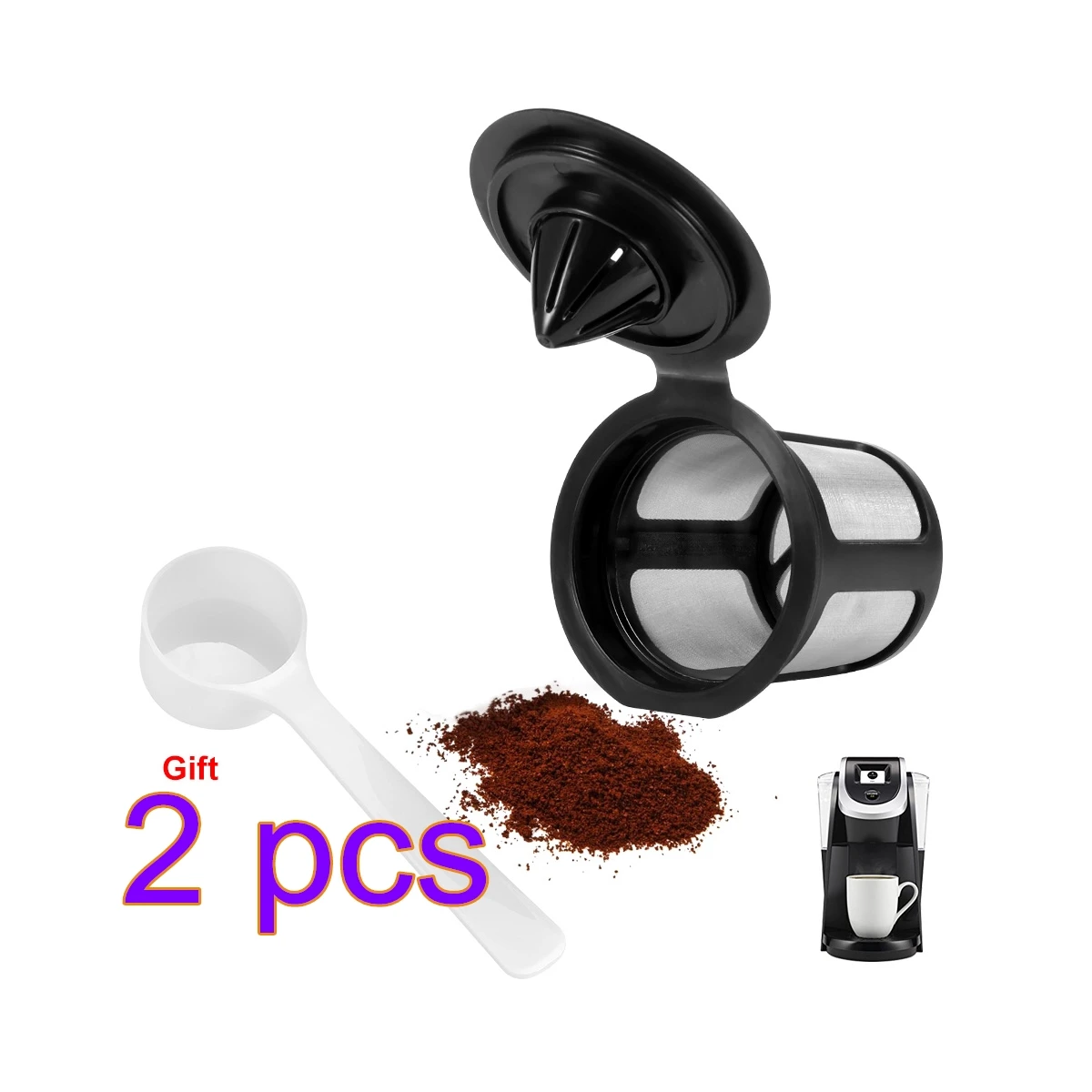 2 pcs black Кофейная капсула чашка для K чашки с ложкой многоразового использования фильтры для кофе из нержавеющей стали сетка для Keurig 2,0 аксессуары для кофемашины - Цвет: 2 pcs black