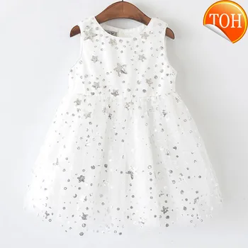 

Baby Gril Clothes 2020 Summer Sleeveless Star Sequins New Children Dress Sweet Party Mesh Princess Dress Kids Dress