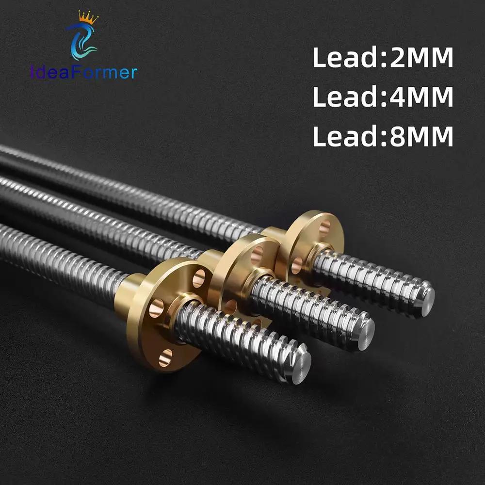 Size : 600mm CUA T8 Lead Screw CNC Part OD 8mm Pitch 2mm Lead 8mm Length 100mm 600mm With Brass Nut for 3D Printer 