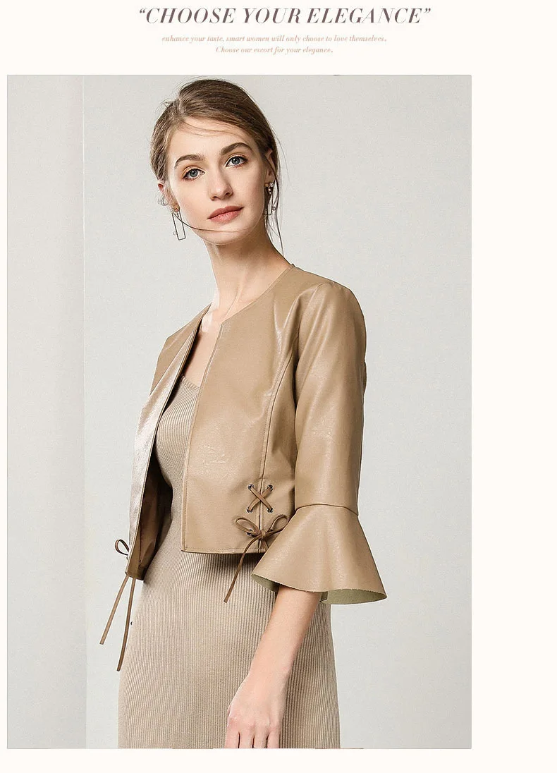 PU Jacket Women Short Plus size Jackets Solid Vintage Elegant Office Ladies Coat Fall Simple Casual Clothes Sofatable Outwear