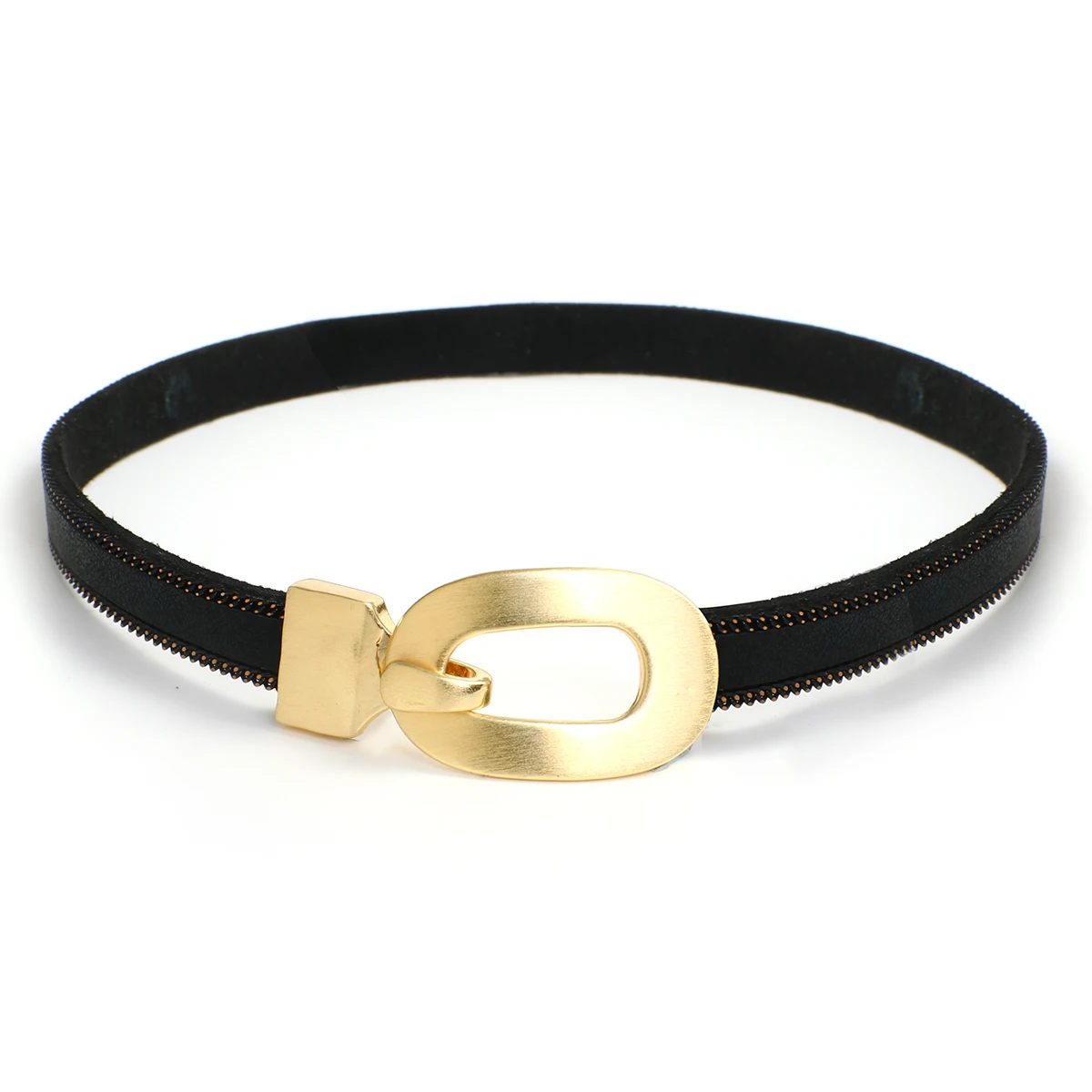 Punk Black PU Leather Belt Shape Choker Women Necklaces Hiphop Metal Clasp Clavicle Chain Necklace - Image 5