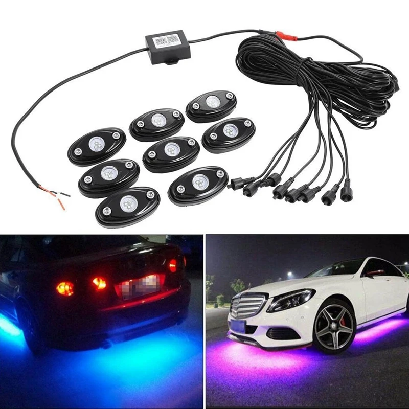 Rgb светодиодные горные Фонари Мобильный телефон приложение Bluetooth управление 8 Pods многоцветный неоновый светодиодный фонарь комплект для Jeep фара дальнего света для внедорожника Грузовик Лодка