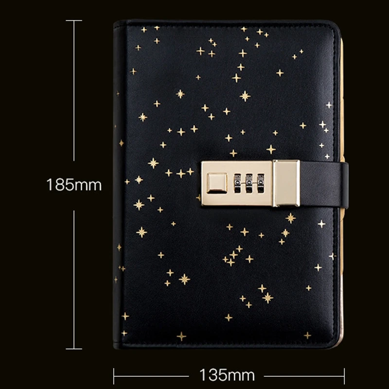 A6 Loose-Leaf Student Account Creative Black Gold Star Cool Gift Boxed Password Notebook