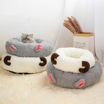 

2020 Autumn and Winter New Lamb Velvet Cat Litter Round Deep Sleep Pet Cat Litter Warm French Bulldog Teddy Small Kennel