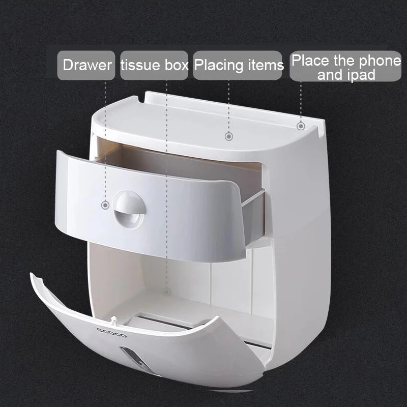 Waterproof Toilet Paper Holder Plastic Paper Towels Holder Wall Mounted Bathroom Shelf Storage Box Portable Toilet Roll
