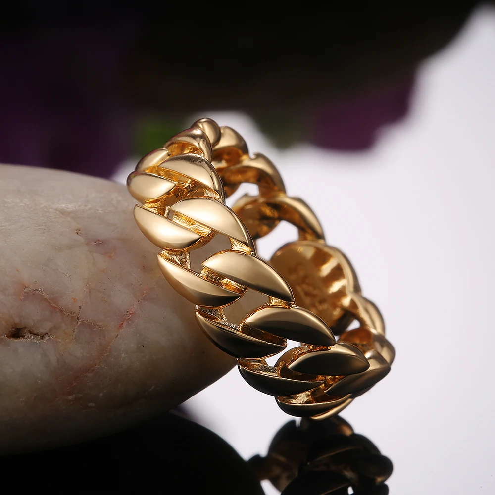 Huitan Metallic Chain Rings Men and Women Simple Design Hip Hop Party Cool Accessories Versatile Punk Style Jewelry Couple Rings