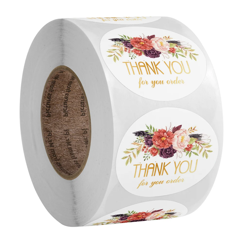 

500 Pcs/roll Flower Thank You Stickers Seal Labels 1.5 Inch Thank You for Your Order Stickers for Small Shop Gift Packs Stickers