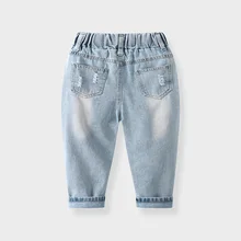 Повседневные ковбойские длинные штаны с дырками для мальчиков г. Весенне-осенняя одежда стиль, детская одежда для маленьких детей