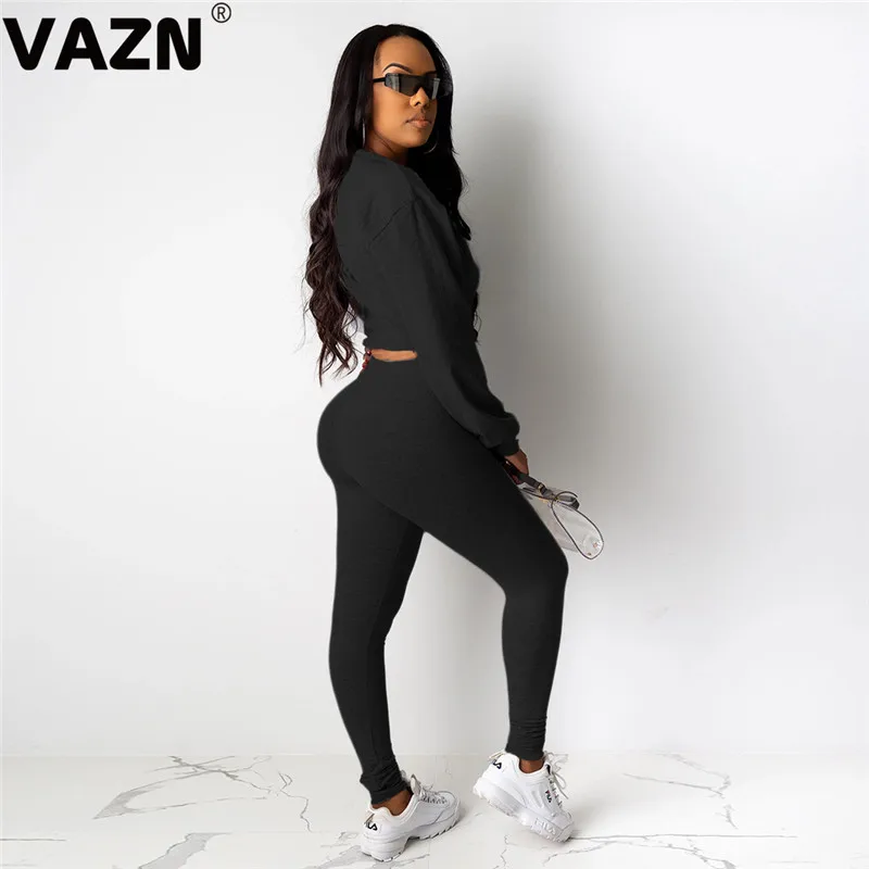 VAZN DAN8191 Обычный костюм, Повседневная Свободная Мягкая Мода, длинные штаны с длинным рукавом, тонкие спортивные костюмы для женщин, комплект из 2 предметов