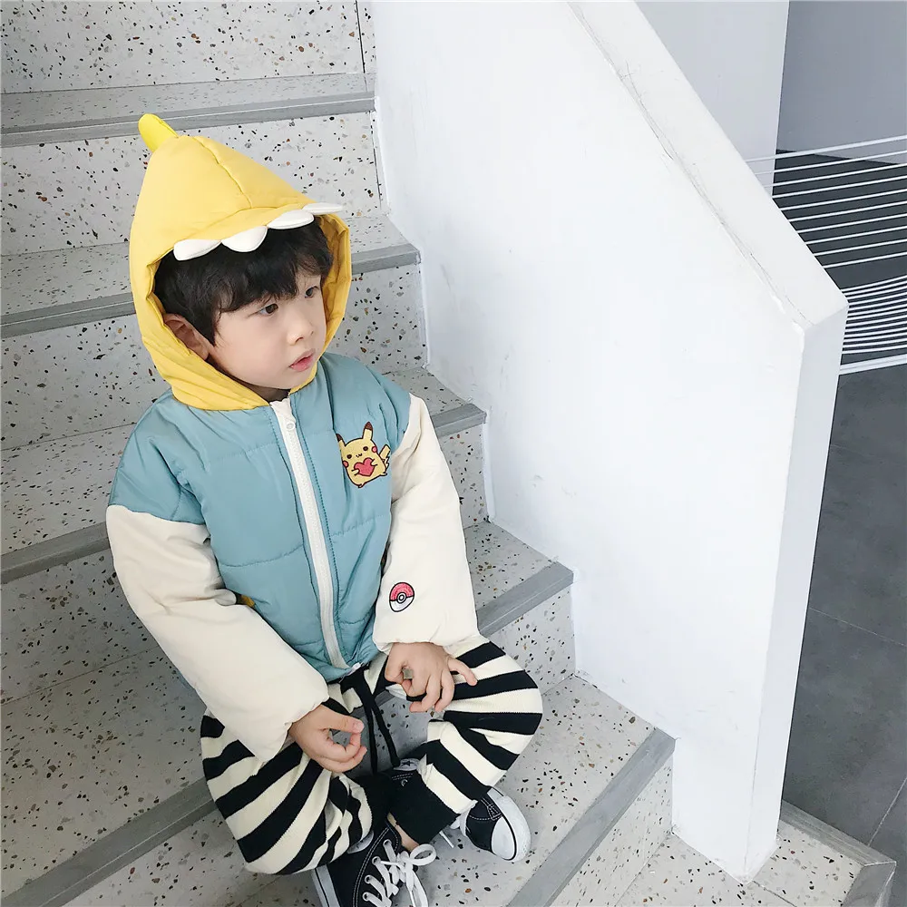 Tonytaobaby/новая зимняя одежда для мальчиков и девочек; куртка с динозавром; хлопковая куртка; одежда для маленьких мальчиков