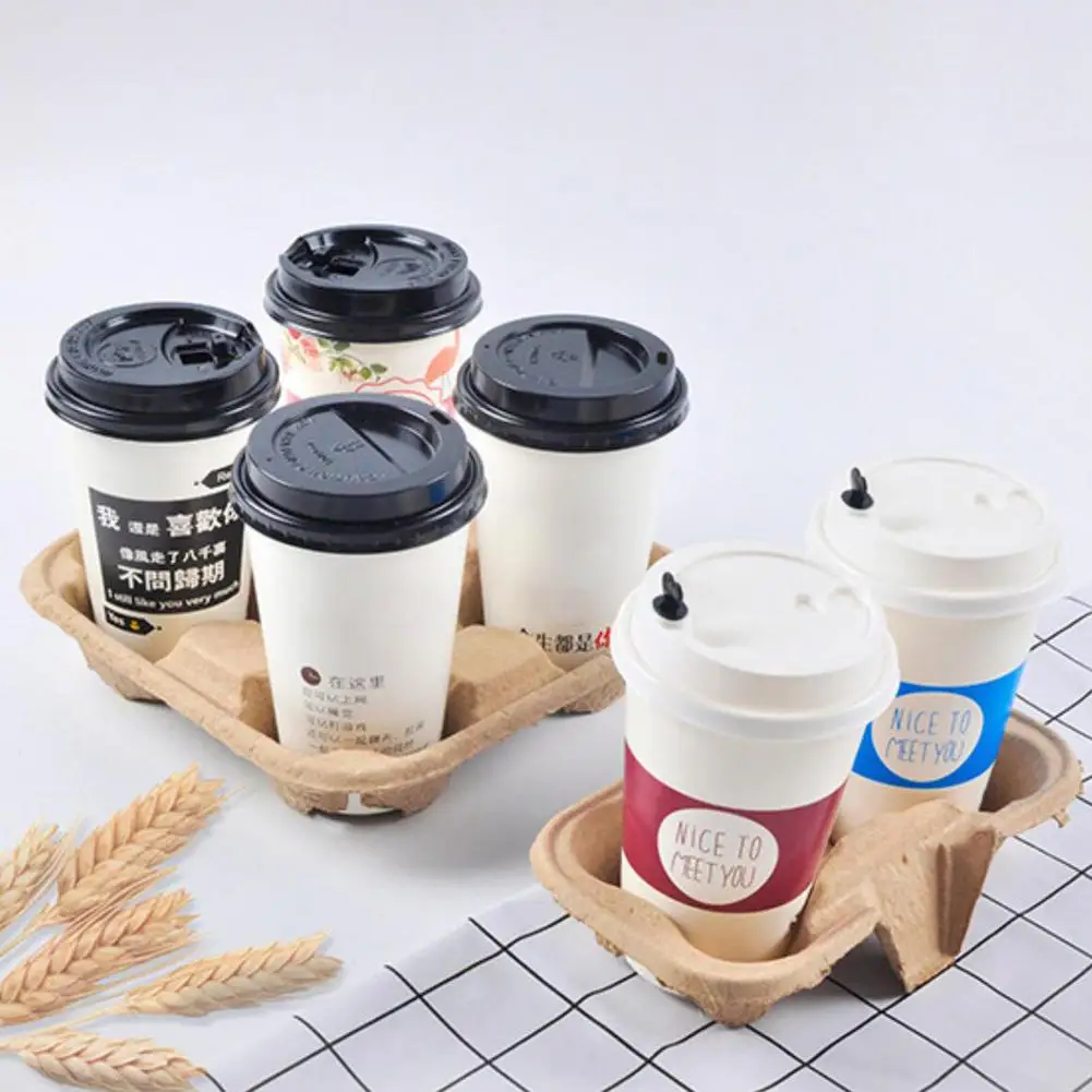 50PCS Disposable Paper Pulp Cup Tray Paper Coffee Holder Takeout Coffee