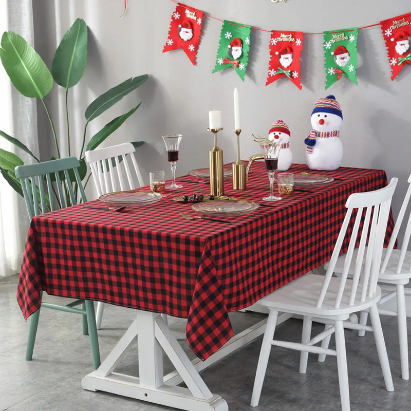 

Christmas Plaid Tablecloth Red Black Tea TableCover for Christmas Party decor Picnic Cloth Table Decor Waterproof Oilproof