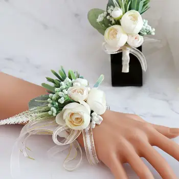 

Handmade Imitaion Silk Tea Rose Blossom Fake Berries Boutonniere Wrist Corsage