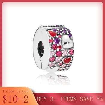 

CODEDOG 100% 925 Sterling Silver Red Little Love Clear Zircon Fixed Buckle Charms Beads Fit Original Bracelet For Women S380c