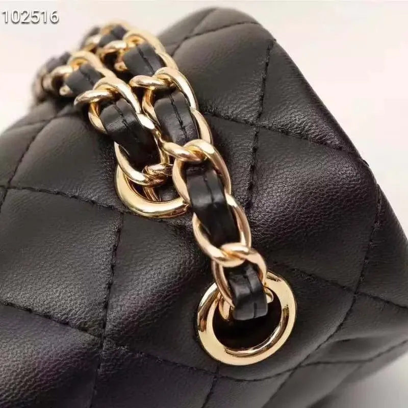 Black gold chain Роскошный бренд двойной женский мешок кожа ягненка сумка высшего качества дизайн классические сумки через плечо плечевые цепи для женщин - Цвет: Black gold chain