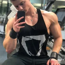 Стиль, хлопковый жилет для занятий фитнесом, мужской жилет для спортзала, спорта, бега, мужской жилет в форме буквы I, рубашка без рукавов