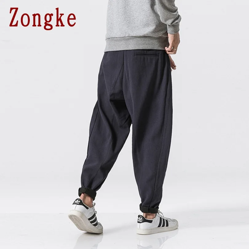 Zongke льняные брюки в тяжелом весе, мужские брюки для бега, мужские брюки, уличная одежда, спортивные штаны, шаровары, мужские брюки, 5XL, осень, новинка