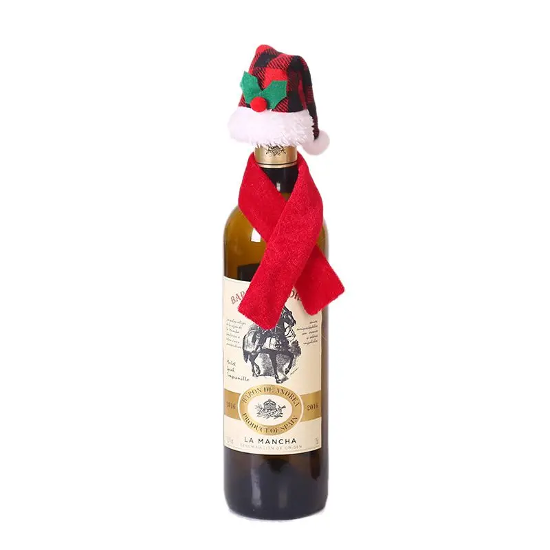 New Christmas Wine Bottle Cover Hat Christmas Decorations Bottle Wrap Scarf Party Decor enfeites de natal 2PC/Set - Цвет: A