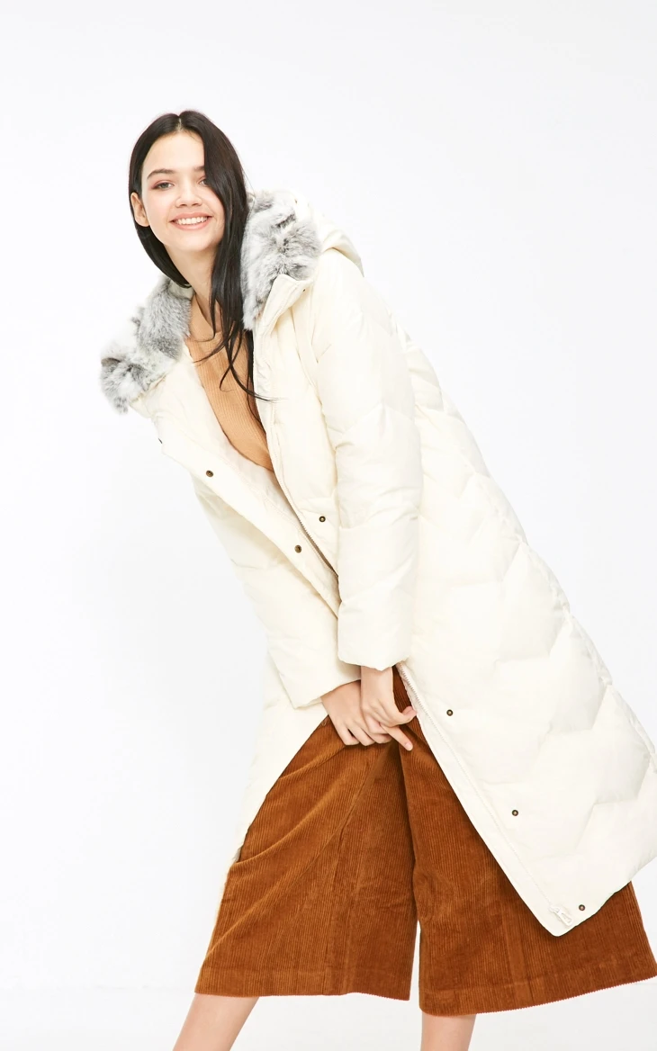 Vero Moda Съемный капюшон из кроличьего меха Чистый длинный пуховик | 318312507