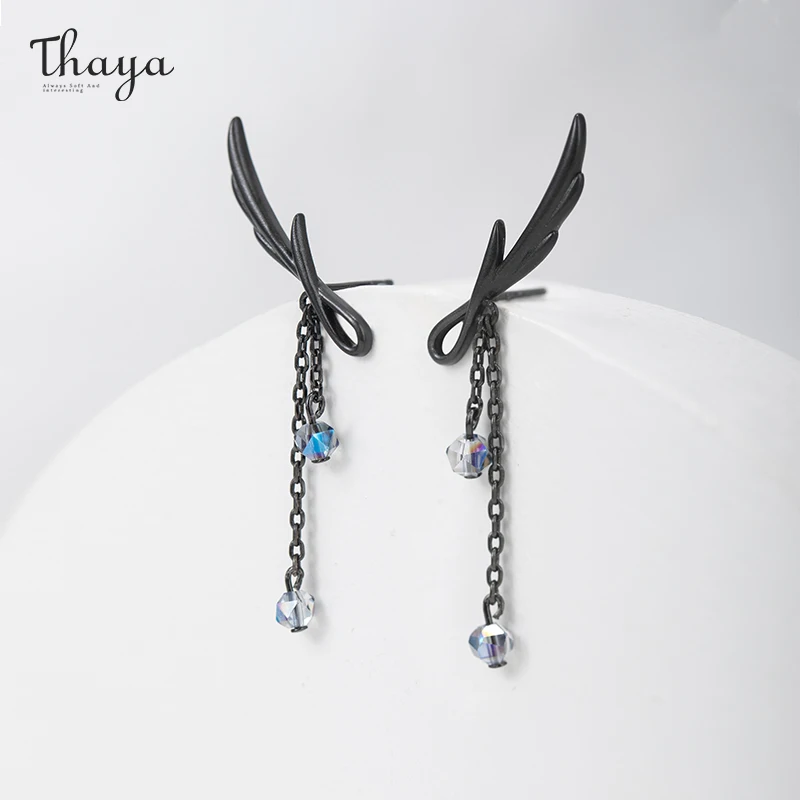 Женские серьги-гвоздики Thaya черные серьги с перьями оригинальный дизайн высокое