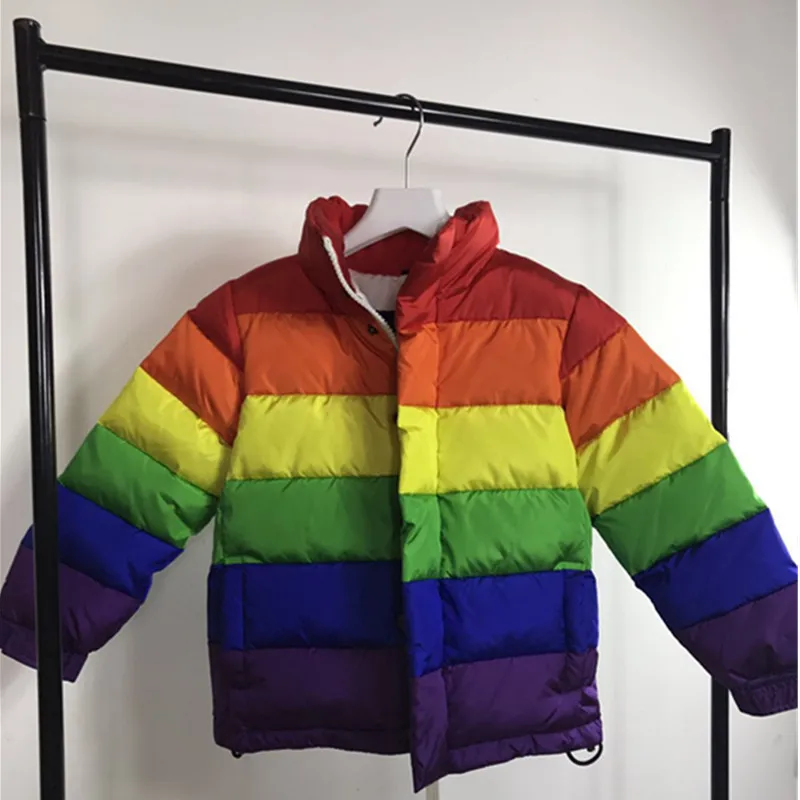 New Style Rainbow-CHILDREN'S Clothing, down Jacket Short Contrast Color Joint down Coat Loose Thick Parent-child Matching O