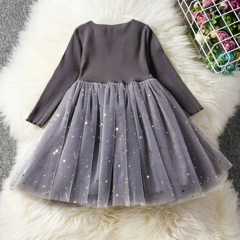 

2019 New Style GIRL'S Long-sleeved Dress Childrenswear Beautiful Princess Dress Stereo Petal Puffy Mesh Skirt