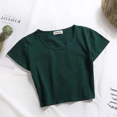 Повседневные однотонные Короткие топы с буквенным принтом, женские модные тонкие футболки с коротким рукавом, летние женские модные простые футболки с графикой, Новинка - Цвет: O-Green