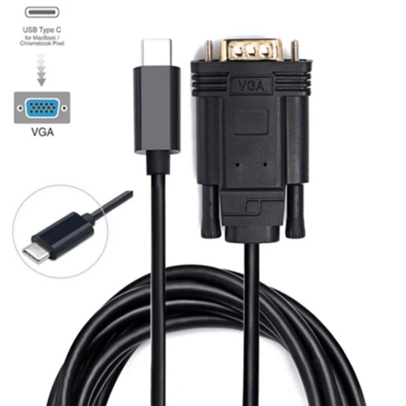 Кабель USB 3,1 типа C для VGA USB-C для мужчин и VGA кабель для конвертации 1080p HDTV монитор Macbook& Chrombook& XPS13 ноутбук 1,8 м