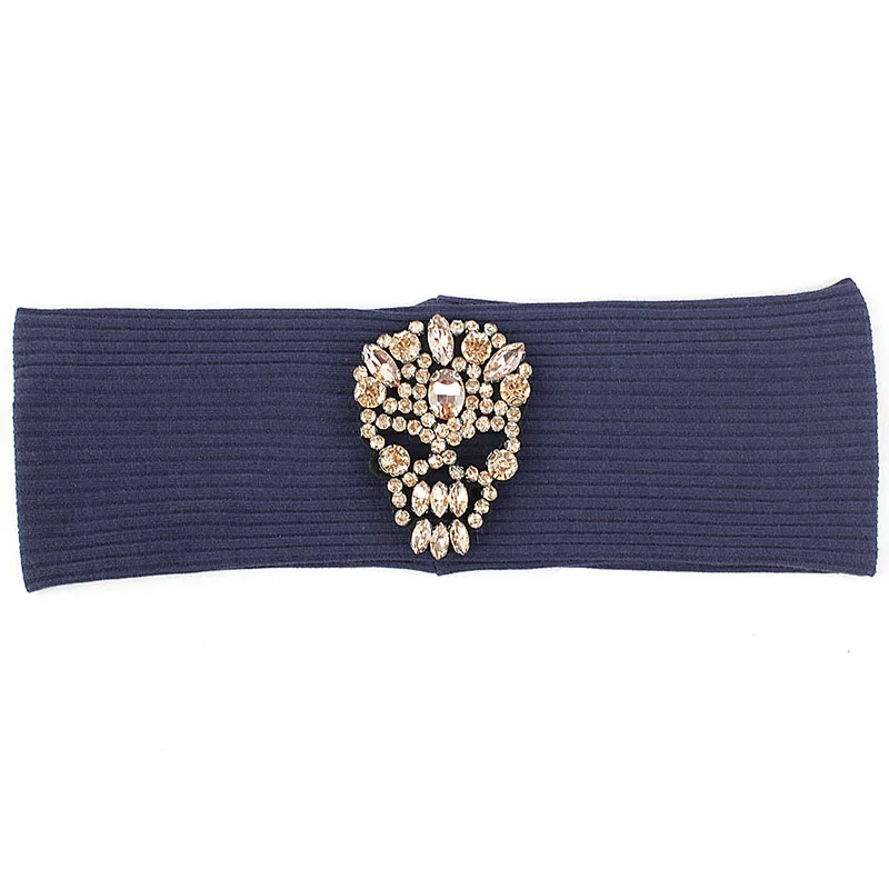 pink navy Geebro, женские повседневные блестящие стразы, ребристые повязки на голову, женские эластичные хлопковые аксессуары, ленты для волос, вечерние повязки на голову - Цвет: pink navy