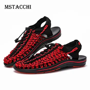 

MStacchi Fashion High Quality Hand Knitting Men Sandals Round Toe Elastic Cord Mixed Colors Non-Slip Unisex Outdoor Sandals 2020