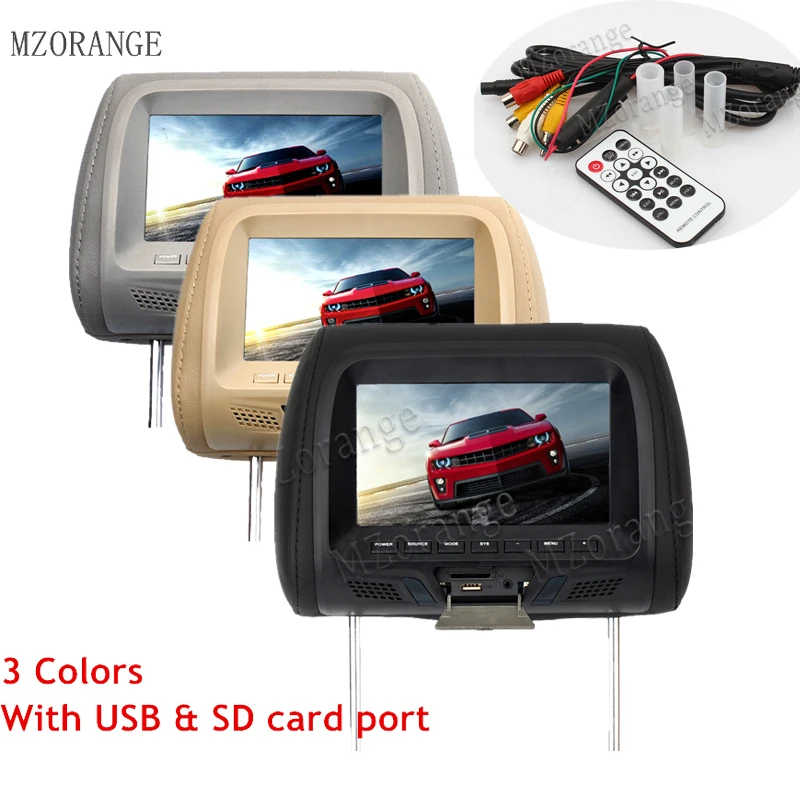 

7 inch Car Pillow Monitor TFT-LED Screen Pillow Monitor with AV USB SD MP5 FM Speaker 3 colors optional Fast Shipping