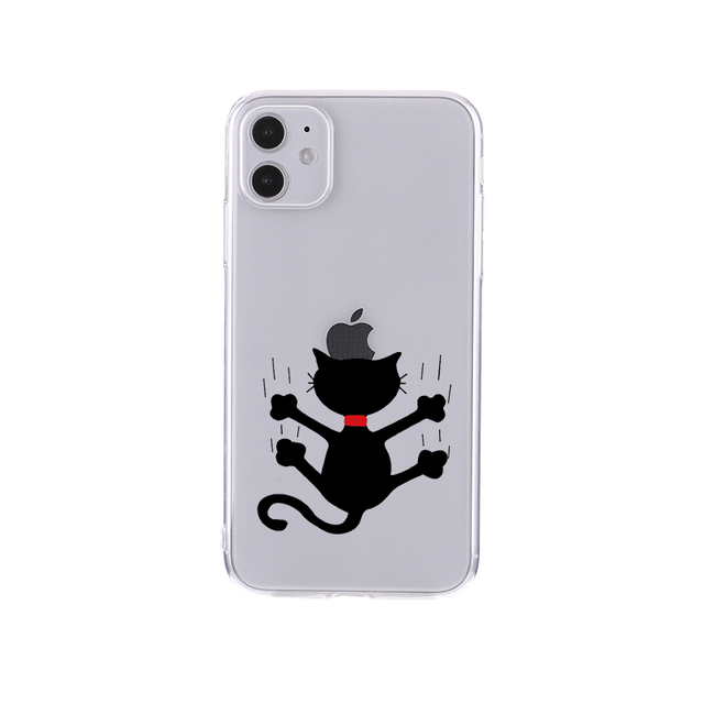 Cartoons Black Cat Transparent Phone Cover For iPhone 13 11 12 Pro Max Mini XS XR X 7 8P Shockproof Clear Phone Case Funda