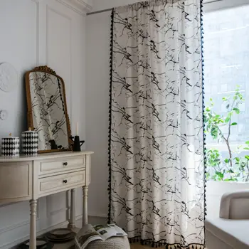 

Cotton -linen White Marble Pattern Curtain American Blackout Kitchen Bedroom Living Room Curtains Semi-shading Bay Window