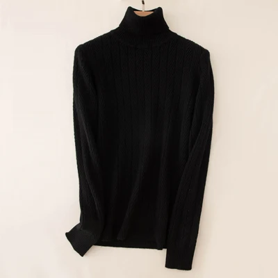 New Winter Thick Warm Jacquard Turtleneck Cashmere Sweater Women Solid Long Sleeve Pullover Sweater Khaki Beige Black Green - Цвет: Black