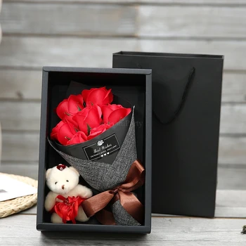 

7 Heads Soap Rose Flower Gift Box With Littte Bear DIY Birthday Valentine's Day Gifts for Girl Artificial flowers Bouquet